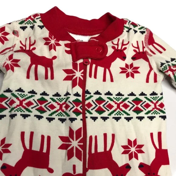 Hanna Andersson One Piece Zip Sleeper Pajama Red White Reindeer Size US 6-9 Mos